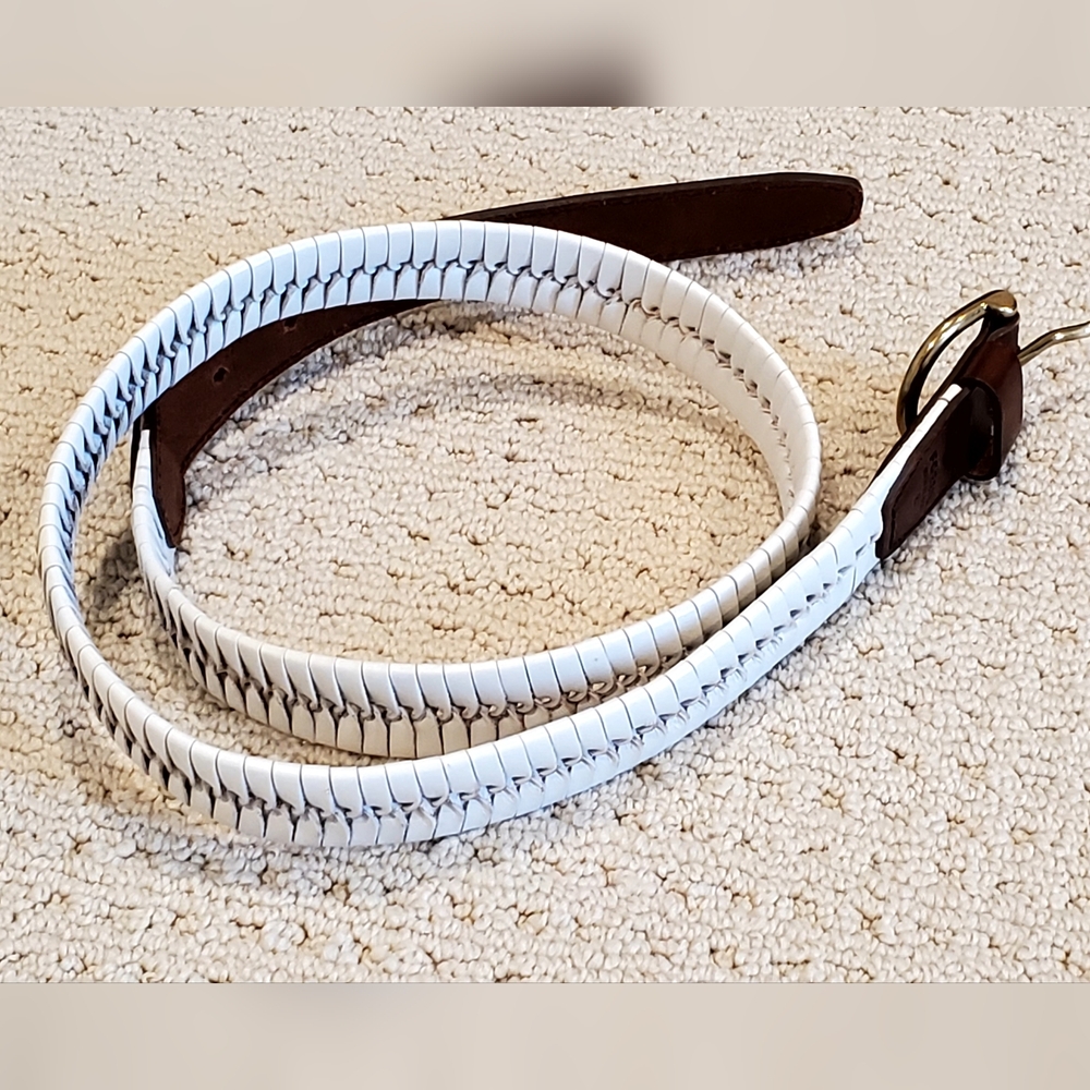 Fossil White Braided Leather Belt with Brown Accents
